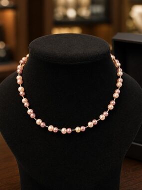 Cultured Pink Pearl Necklace with Gold Accents